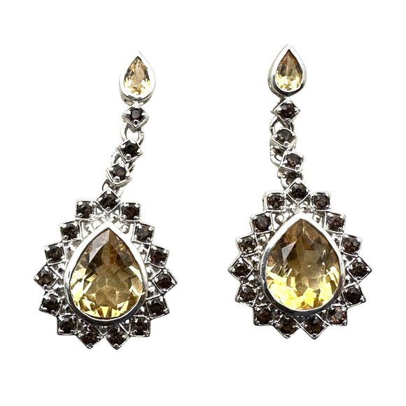 Citrine Multi Gemstone Sterling Silver Pierced Chandelier Earrings 1.5 Inch - Picture 1 of 3